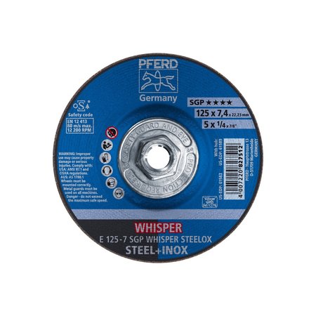 PFERD 5" x 1/4 Grinding Wheel, 5/8-11 Thd. - SGP WHISPER STEELOX - Type 27 61589